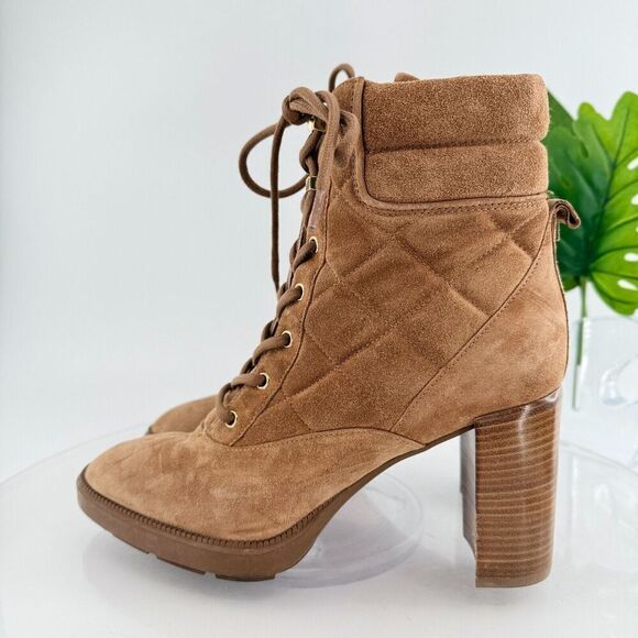 Aquatalia Iole Quilted Suede Lace-Up Booties Women 10.5 Brown Weatherproof Boots - Picture 6 of 16